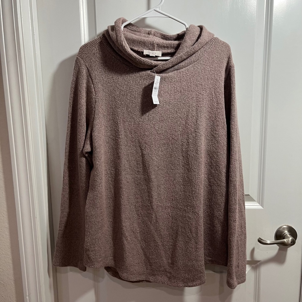 Loft Outlet Mauve Textured Knit Hooded Sweater XL NWT 35832232